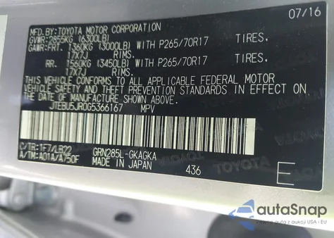 2016 Toyota 4Runner Sr5 Premium из США, поврежденный, VIN JTEBU5JR0G5366167